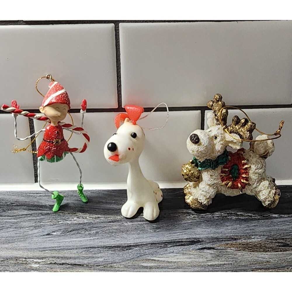 Mixed Lot of 3 Blow mold dog Metal Resin Elf and Reindeer